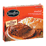 Stouffer's  meatloaf glazed w/ ketchup in a homestyle gravy with russet mashed potatoes Left Picture